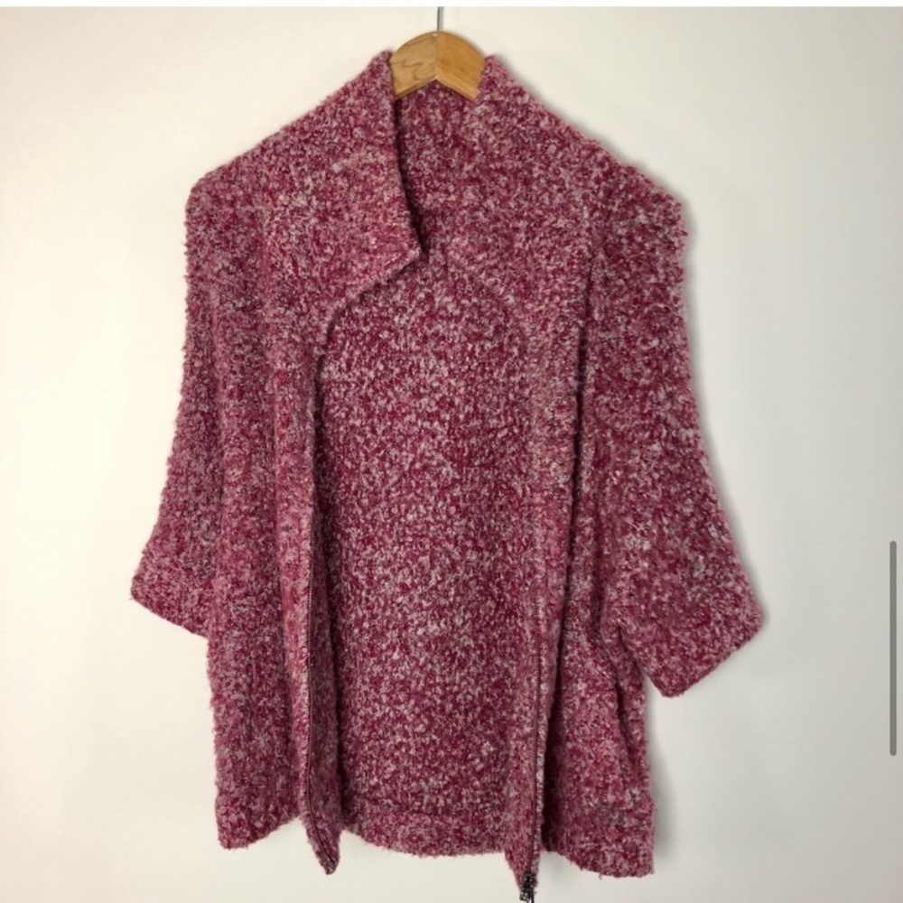 𝅺unique Mohair Knit Short Sleeve Zip Up Stretch Baggy Sweater Cardigan Coat - Picture 5 of 13